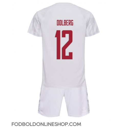 Danmark Kasper Dolberg #12 Udebane Trøje Børn VM 2022 Kortærmet (+ Korte bukser)